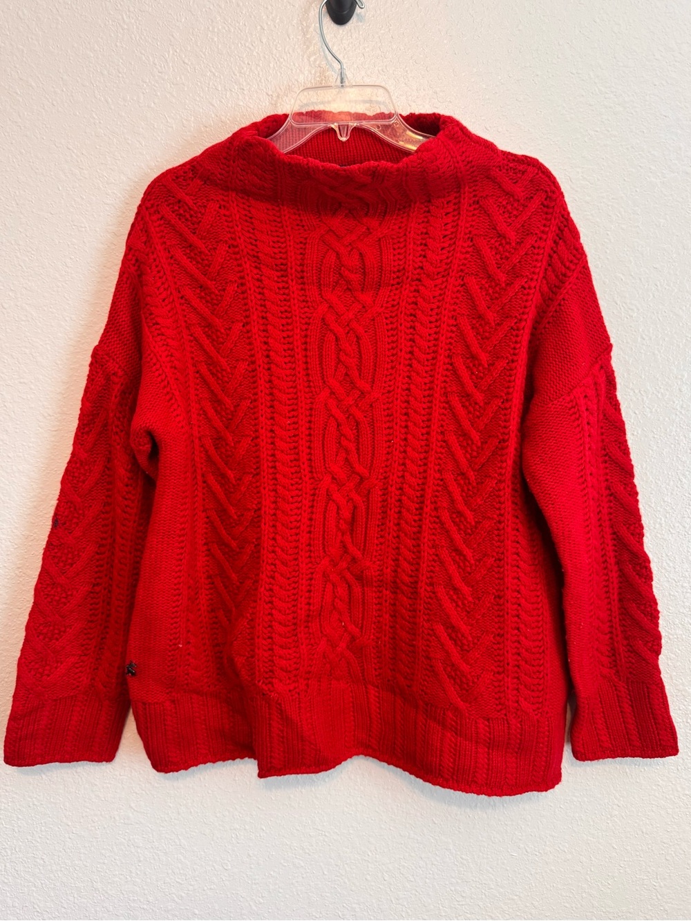 Red Cable Knit Joules Mock Neck size 12 Women's Long Pullover Sweater